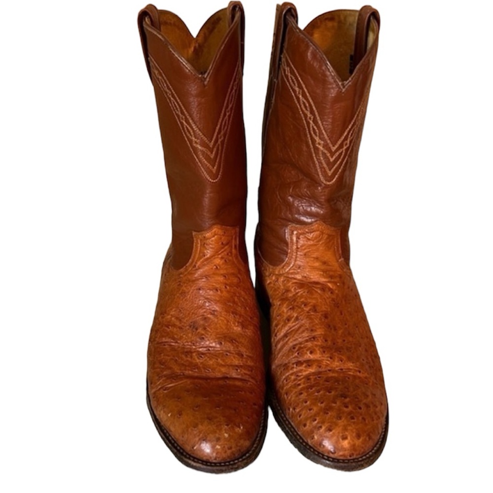 Dan Post Cowboy Boots Men's Size 10D Tan Leather Ostrich Quill Western Vintage